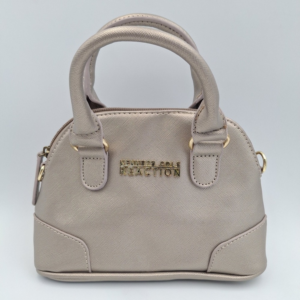 Kenneth Cole Reaction Mini Dome Satchel Metallic Champagne Gold Saffiano Handbag